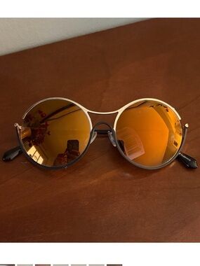 Balmain Round Sunglasses with Gold Frame and Orange Mirrored Lenses